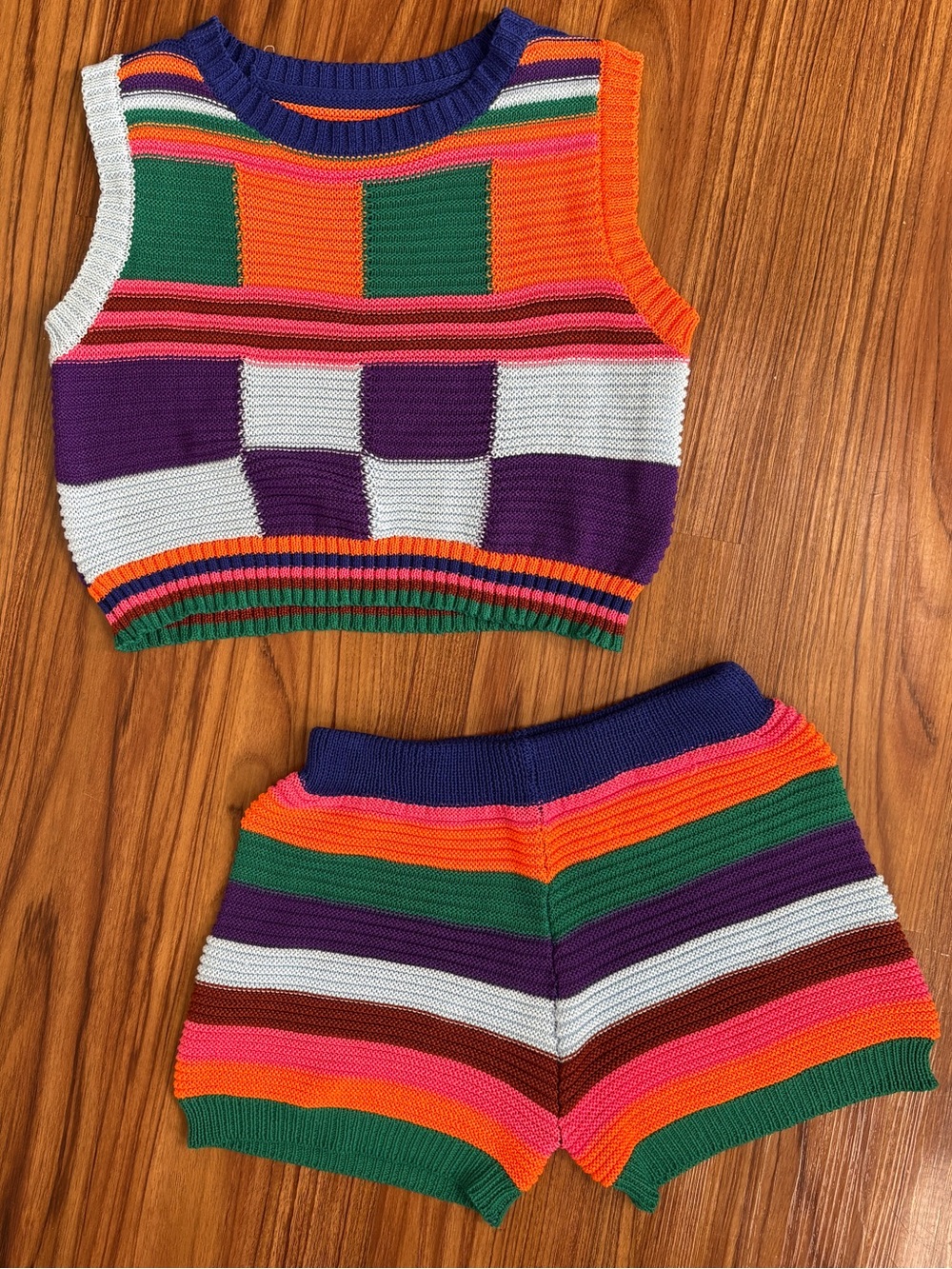 Rainbow Knit Matching Set with Crop Top and Shorts (Festival)